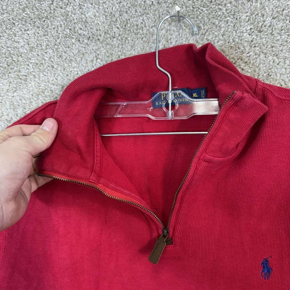 Polo Ralph Lauren Mens XL Red 100% Cotton Quarter Zip Pullover Sweater Mock Neck
